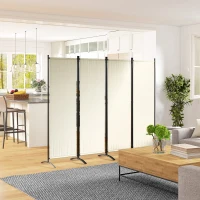Outsunny Paravento da Esterno e Interno a 4 Pannelli Pieghevole, 221x50x172cm, Crema(m-10)