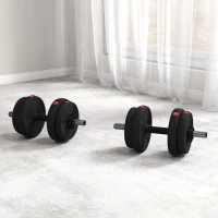 SPORTNOW Set 2 in 1 con 2 Manubri Convertibili in Bilanciere, Peso Totale 15 kg e Dischi Pesi Regolabili, Rosso(m-8)
