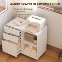 HOMCOM Mobile Porta Stampante con Ruote, 3 Cassetti e Ripiani Aperti, 80x40x68 cm, Bianco(m-5)