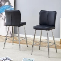 Tabouret de bar haut, lot de 2, pieds réglables antidérapants, 44,00x44,00x101,00 cm, Noir+Argent(m-4)