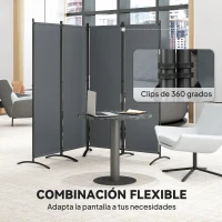 Outsunny Biombo de 4 Paneles Separador de Ambientes Plegable 221x172 cm Biombo Interior para Oficina Dormitorio Gris Oscuro(m-5)