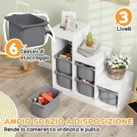 AIYAPLAY Scaffale Portagiochi a 3 Livelli con 6 Contenitori per Bambini da 3-8 Anni, 96x38.5x90cm, Grigio(m-4)