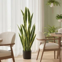 Outsunny Sanseveria Artificiale in Vaso da Esterno e Interno con 21 Foglie Modellabili, Ø20x90 cm(m-9)
