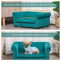 PawHut Dog Sofa with Soft Cushion, Pet Bed Cat Chair Couch with Water Resistant Fabric, Sponge Padded, Washable Cover, Easy Installation, Wooden Legs for Mini Sized Dogs - Green(m-6)