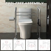 HOMCOM Free Standing Toilet Frame, Height and Width Adjustable Toilet Safety Frame with Arms, 2 Additional Suction Cups, Storage for Elderly, Disabled, Handrail Grab Bar, 136kg Weight Capacity(m-7)
