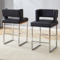 Lot de 2 tabourets de bar style nordique, structure métallique robuste avec pieds argentés, 48x53.3x91.4 cm, Noir+Argent(m-1)