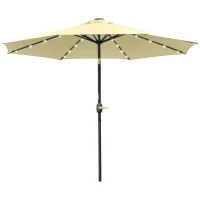 Outsunny Umbrelă de Grădină Inclinabilă Ø265 cm cu 32 Luminile LED Solare și Manivelă, Umbrelă de Exterior cu 8 Spițe, din Oțel, Poliester, pentru Patio, Curte, Balcon, Terasă, Bej(m-12)