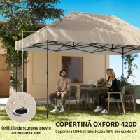 Outsunny Gazebo Pop Up pliabil cu pereți laterali și ferestre, 2.9x4.3 m, din metal și țesătură Oxford, maro nisipiu(m-5)