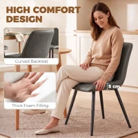 HOMCOM Faux Leather Upholstered Kitchen Chairs, Modern Dining Chairs Set of 2 with Metal Legs for Dining Room, Grey(m-5)