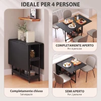 HOMCOM Tavolo Pieghevole con Ruote, Ribalte Laterali e Vani Aperti, Nero(m-4)