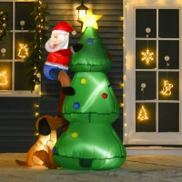 HOMCOM Aufblasbarer Weihnachtsbaum, Weihnachtsdekoration, 1,8 m, inkl. Gebläse, 123 cm x 85 cm x 180 cm, Grün + Rot(m-2)