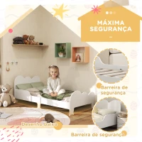 AIYAPLAY Cama para Crianças 143,5x74,5x56 cm Estrutura de Cama Infantil com Desenho de Núvem e Barreira de Segurança Branco(m-4)