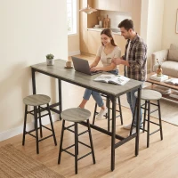HOMCOM 5 Piece Bar Table Set with 4 Stools, Industrial Bar Table and Stool Set, Dining Table and Chair Set, Grey(m-8)