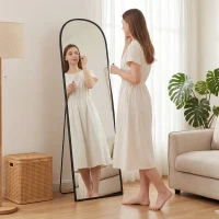 HOMCOM Specchio da Terra e Parete Moderno in Lega di Alluminio con Supporto Pieghevole, 50x170 cm, Nero(m-10)