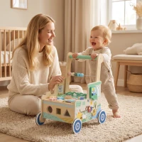 AIYAPLAY Girello per Bambini in Legno, Carrello Primi Passi con Vano Portaoggetti, per Bambini 1-3 Anni, Verde(m-9)