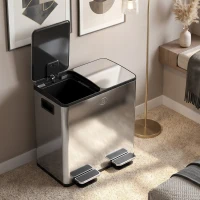 HOMCOM 40L Dual Compartment Stainless Steel Bin, with Deodoriser Holders - Silver Tone(m-10)