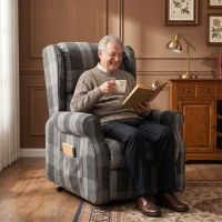 HOMCOM Power Lift Recliner Chair with Vibration Massage, Heat, Checked Lift Chair with Remote, Side Pockets, Grey(m-8)