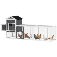 PawHut Poulailler en bois poulailler pour poules extérieur avec pondoir bac amovible en bois massif 297,5 x 68 x 118 cm blanc(m-11)