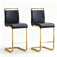 Lot de 2 tabourets de bar style nordique, design épuré et élégant avec piètement métal doré robuste, 39x46.5x96.5 cm, Noir+Doré(m-2)