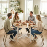 HOMCOM Folding Dining Table, Drop Leaf Extendable Kitchen Table for Small Spaces, Steel Frame, Natural Wood Finish(m-7)