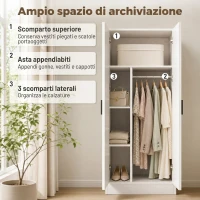HOMCOM Armadio Slim con Barra Appendiabiti e Ripiani per Vestiti, 70x37x164 cm, Bianco(m-5)