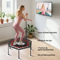 SPORTNOW Trampolim Fitness 114x114x132 cm com Guiador Ajustável em 3 Níveis Estrutura de Aço para Treino de Perna Corpo Vermelho(m-6)