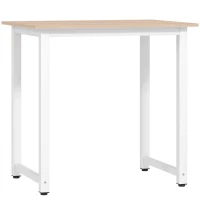 HOMCOM Computer Desk, Writing Table, 80 x 60 x 76cm Workstation for Home Office, Study with Metal Frame, Simple Assembly, White(m-1)