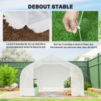 Outsunny Serre Tunnel de Jardin 13,35 m² dim. 4,5L x 3l x 2H m Porte + 6 fenêtres enroulables Acier galvanisé bâche PE Haute densité Blanc(m-5)