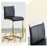 Lot de 2 tabourets de bar style nordique, design épuré et élégant avec piètement métal doré robuste, 39x46.5x96.5 cm, Noir+Doré(m-6)