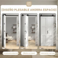 HOMCOM Puerta Corredera Plegable con Herrajes 91,4x213,4 cm con Rodillo Riel de Acero Guía de Suelo Manija Blanco(m-4)