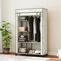 HOMCOM Schrank aus Stoff, Aufbewahrungslösung, 6 Regale, 1 Kleiderstange, Creme(m-9)