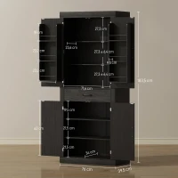 HOMCOM Dispensa Cucina in stile Country con 2 Armadietti, 6 Ripiani e Cassetto, in Legno, 76x39.5x183.5 cm, Nero(m-3)