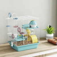PawHut 3-Level Hamster Cage with Exercise Wheel, Water Bottle, Food Bowl, for Dwarf Hamsters, 34.5 x 27.5 x 41 cm, Blue(m-8)