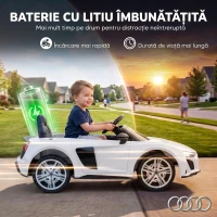 AIYAPLAY Mașină Electrică pentru Copii 12 V Audi R8 Spyder, 3-6 Ani, 3-5 km/h, 2 Motoare și Telecomandă, Albă(m-7)