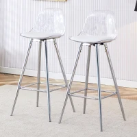 Lot de 2 tabourets de bar, design moderne et polyvalent idéal pour café, 38x33x96.5 cm, Argent+Transparent(m-5)