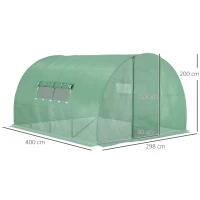 Outsunny Serre de Jardin Tunnel 12 m² 4L x 3l x 2H m Acier galvanisé renforcé + PE Haute densité fenêtres Porte Vert(m-3)