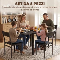 HOMCOM Set da Pranzo con Tavolo Allungabile e 4 Sedie Impilabili, Nero(m-4)