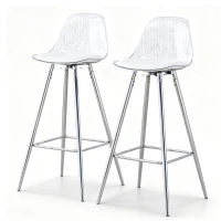Lot de 2 tabourets de bar, design moderne et polyvalent idéal pour café, 38x33x96.5 cm, Argent+Transparent(m-2)