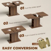 HOMCOM Extendable Dining Table for 4-6 People, 110-130cm Kitchen Table with 6 Open Shelves, Walnut Brown(m-5)