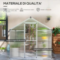 Outsunny Serra da Giardino in Policarbonato con Finestra, Porta con Blocco e Grondaia, 2.5x2x2m(m-4)