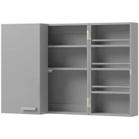 HOMCOM Wand-Medizinschrank mit Doppeltüren, Badezimmerschrank mit 4 Ablagen, abschließbar mit 2 Schlüsseln, Grau(m-1)