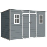 Outsunny Casetta per Attrezzi a 2 Ingressi con Finestre e Prese d'Aria, in PP e Alluminio, 303x183x184 cm, Grigio(m-1)