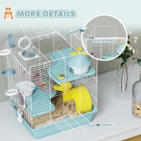 PawHut 3-Level Hamster Cage with Exercise Wheel, Water Bottle, Food Bowl, for Dwarf Hamsters, 34.5 x 27.5 x 41 cm, Blue(m-7)