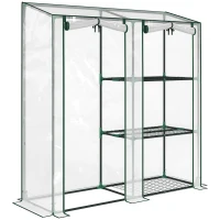 Outsunny Seră Verticală cu 2 Secțiuni și 3 Rafturi, din Plastic și Oțel, 143x45x151 cm, Verde Închis și Transparent(m-1)