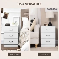 HOMCOM Comodino Camera da Letto con 3 Cassetti, Maniglie in Alluminio, Design Anti-Ribaltamento, 40x35x58 cm, Bianco(m-5)