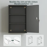 kleankin Wand-Medizinschrank, Badezimmerschrank mit 3 Regalböden, 2 Schlüsseln, 40 x 18 x 60 cm, Schwarz(m-6)