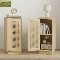 HOMCOM Conjunto de 2 Mesitas de Noche con Puerta de Ratán, Mesillas de Noche Estilo Boho Estante Ajustable Natural(m-2)