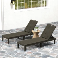 Outsunny Pack de 2 Tumbonas de Jardín Exterior Tumbonas Reclinables de PP Respaldo Ajustable Resistentes a la Intemperie Negro(m-8)