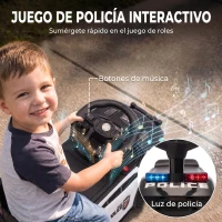AIYAPLAY Coche Correpasillos de Policía para Niños de 18-36 Meses con Luz Música y Espacio de Almacenaje 65x29,5x36 cm Negro(m-4)