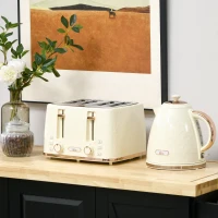HOMCOM Kettle and Toaster Set, 1.7L 3000W Fast Boil Jug Kettle with Auto Shut Off, 4 Slice Toaster with 7 Level Browning Controls & Crumb Tray, Beige(m-10)